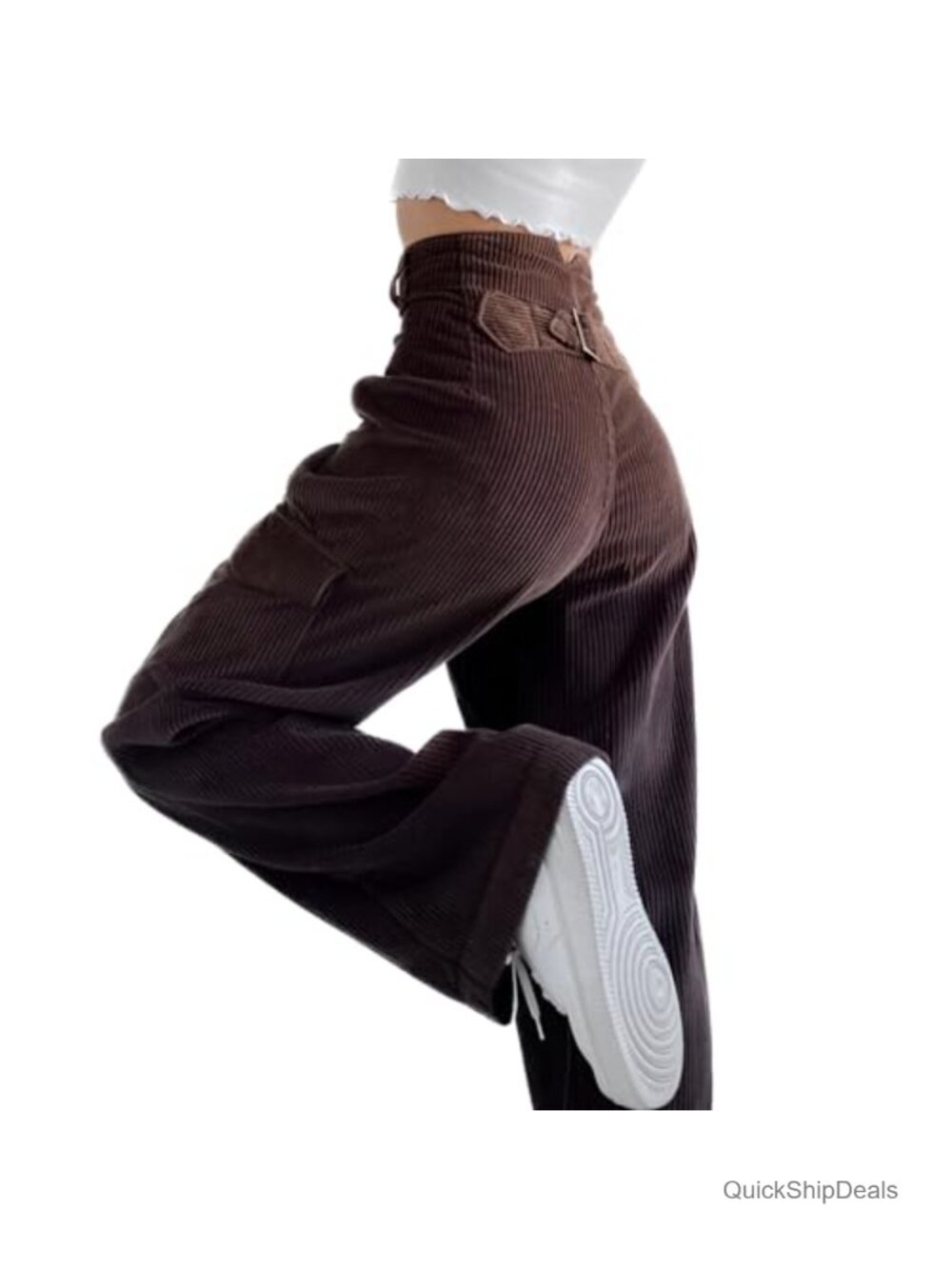 High Waisted Corduroy Pants Bootcut Wide Leg Baggy Cargo Pockets